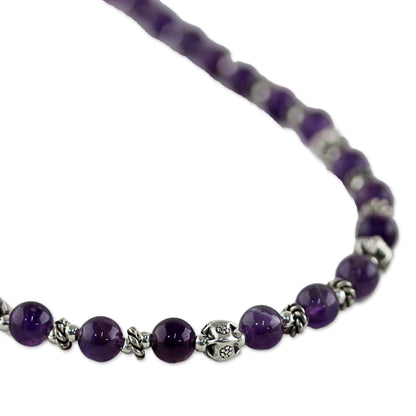 Simple Grace Amethyst and 950 Silver Beaded Necklace from Thailand