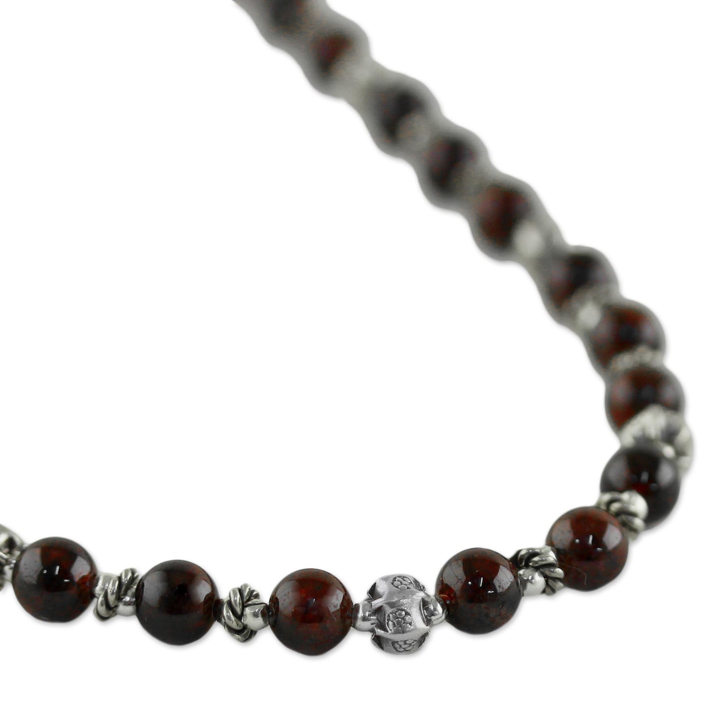 Simple Grace Garnet and 950 Silver Beaded Necklace from Thailand