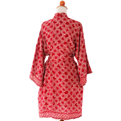 Ruby Red Nebula Balinese Batik Rayon Kimono Jacket