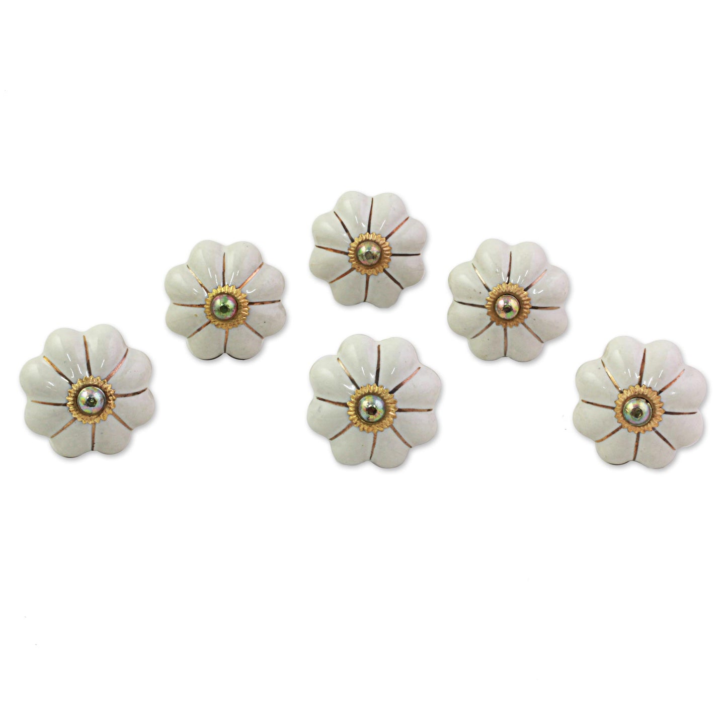 Pale Floral Beauties Ceramic Cabinet Knobs Floral Off-White (Set of 6) India