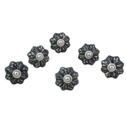 Flower Harmony in Grey Ceramic Cabinet Knobs Floral Grey (Set of 6) India