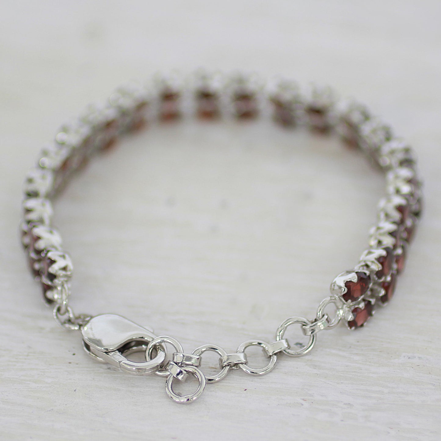 Fiery Glam Garnet Silver Tennis Bracelet