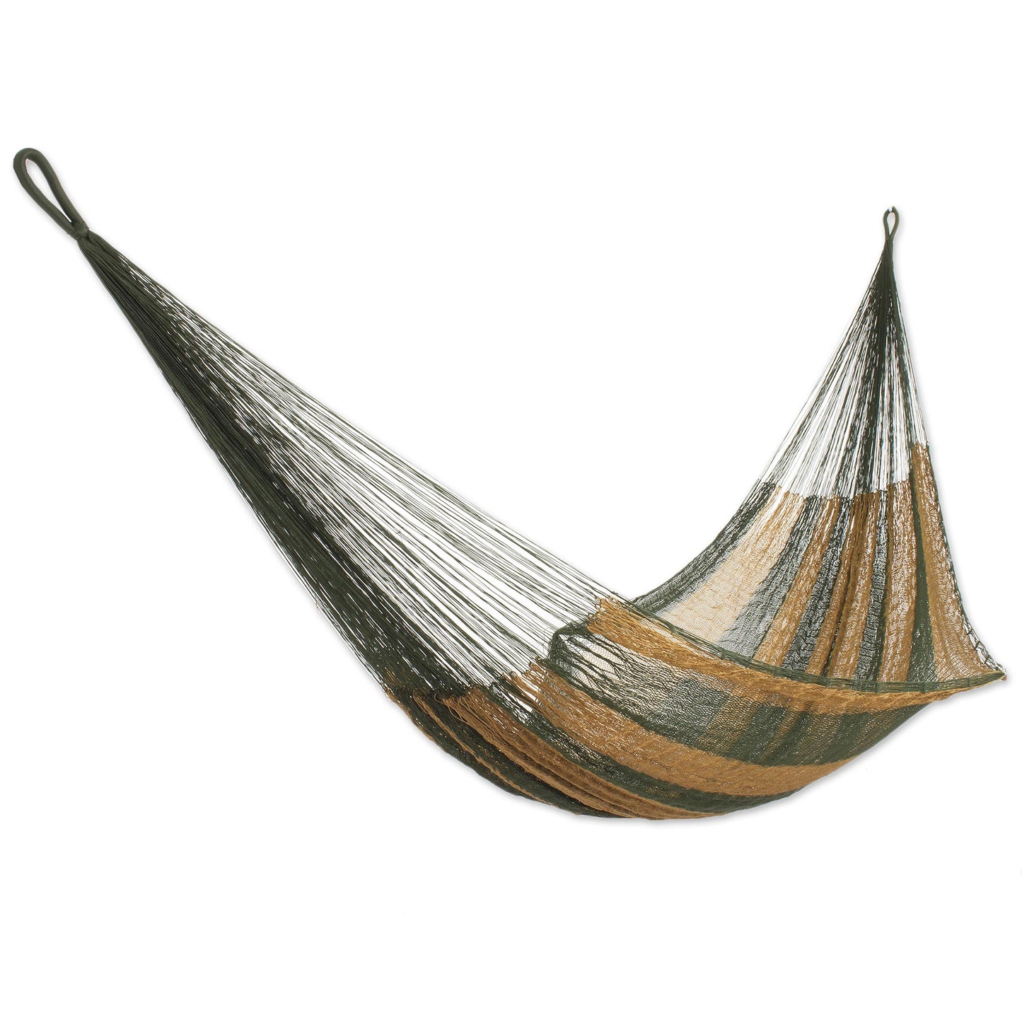 Mossy Mountain Hand Woven Single Hammock Moss Green Burnt Sienna Mexico