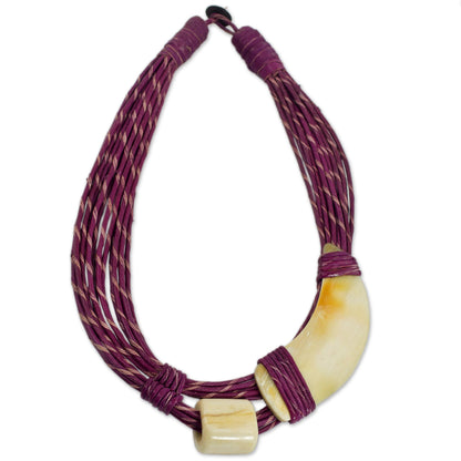 Sougri Violet Natural Horn and Bone Leather Hand Crafted Violet Necklace