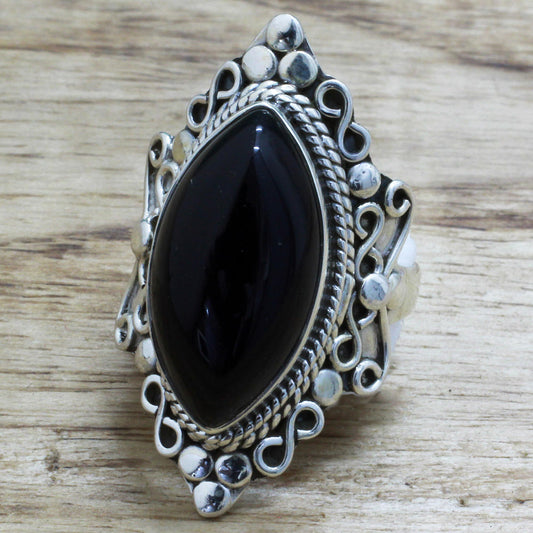 Lover's Midnight Gaze Silver & Onyx Ring