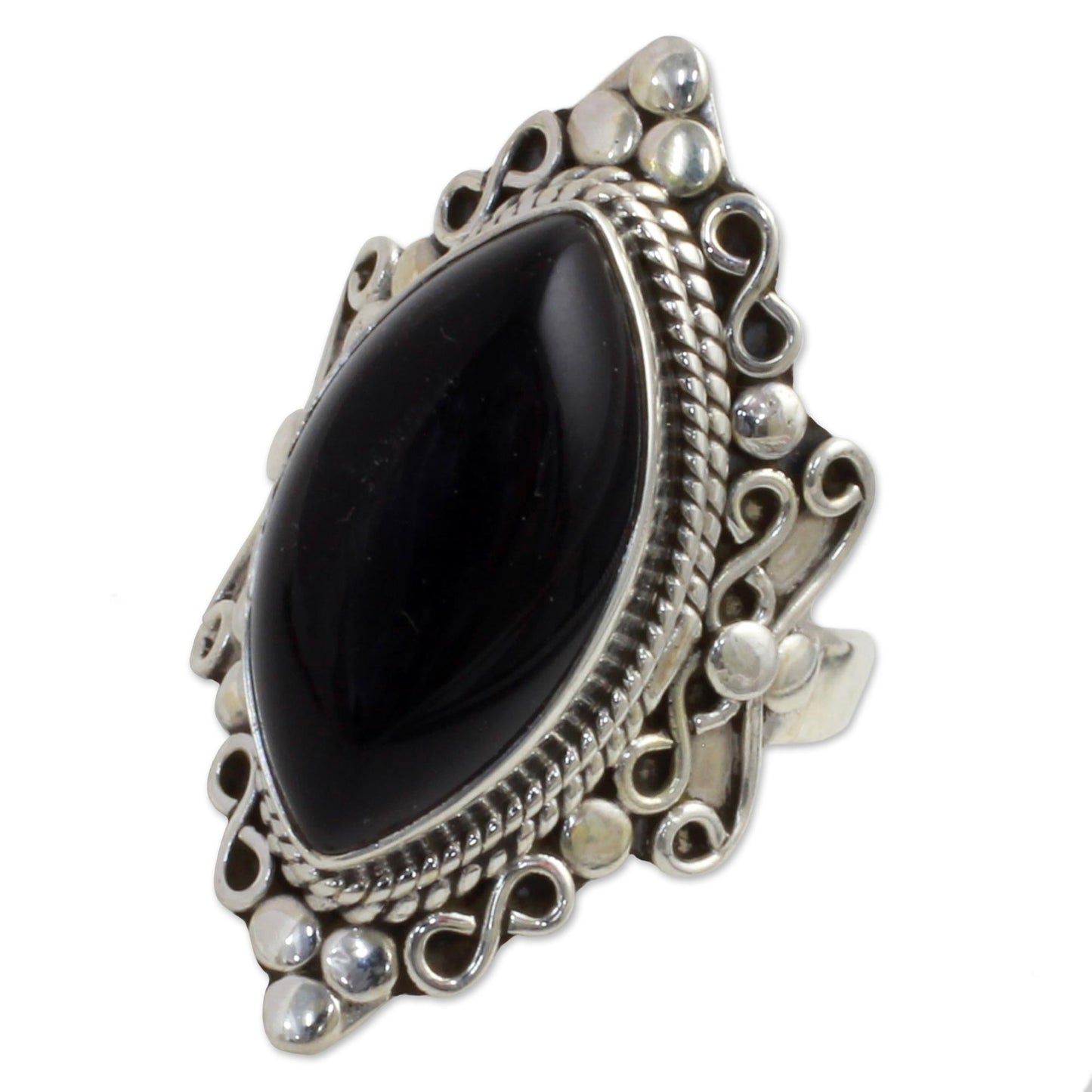 Lover's Midnight Gaze Silver & Onyx Ring