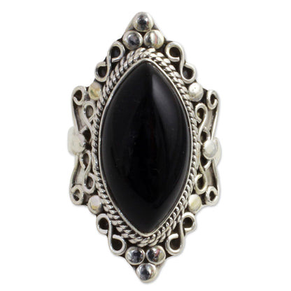 Lover's Midnight Gaze Silver & Onyx Ring