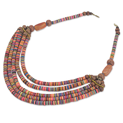 Multicolor Wend Panga Artisan Multicolor Bead Necklace with Wood Agate and Leather