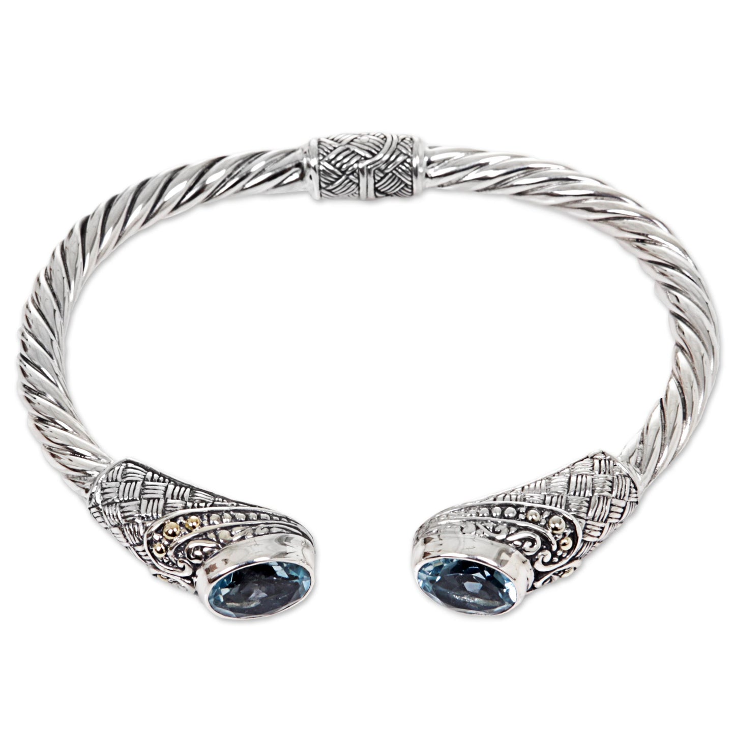 Sterling Rope Blue Topaz Sterling Silver Cuff Bracelet from Indonesia