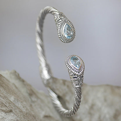 Blue Topaz & Sterling Silver Hinged Cuff Bracelet