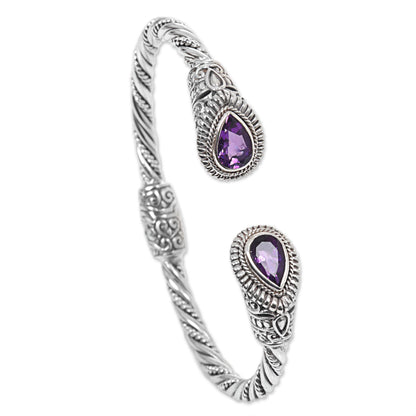 Bright Eyes Amethyst Sterling Silver Cuff Bracelet from Indonesia