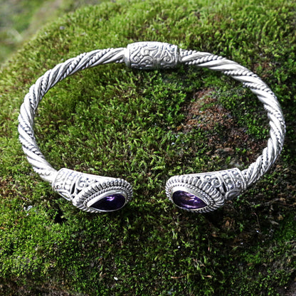 Bright Eyes Amethyst Sterling Silver Cuff Bracelet from Indonesia