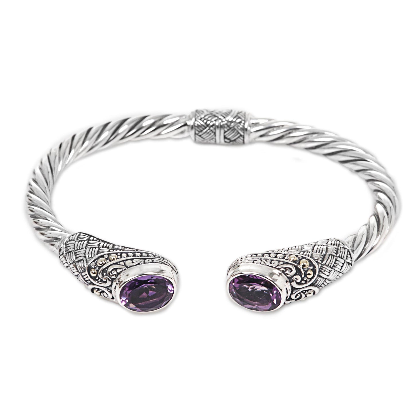 Sterling Rope Hand Crafted Amethyst Cuff Bracelet from Indonesia