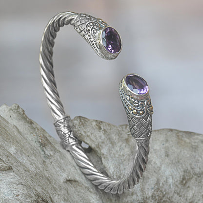 Sterling Rope Hand Crafted Amethyst Cuff Bracelet from Indonesia