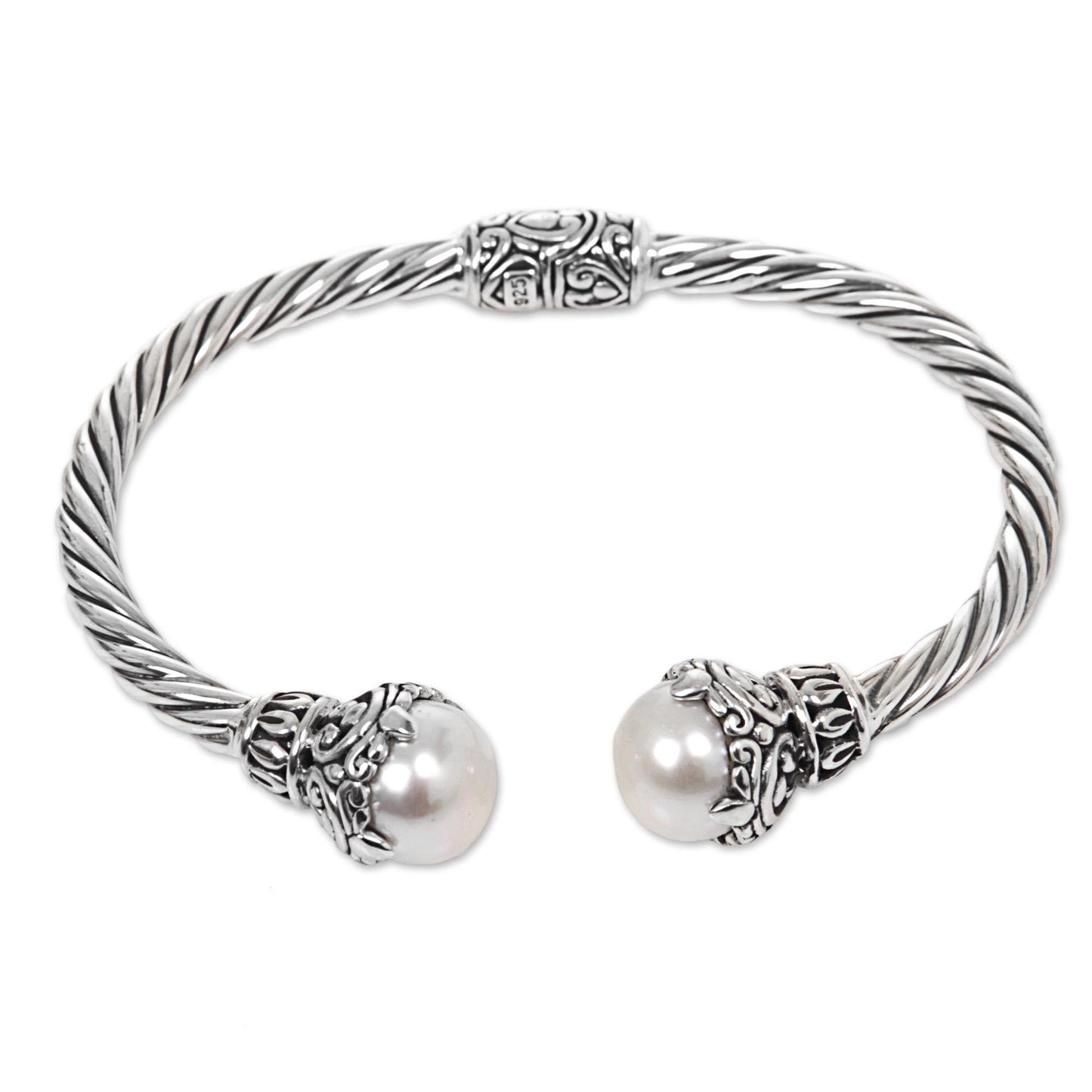 Sterling Silver Rope & Pearl Cuff Bracelet