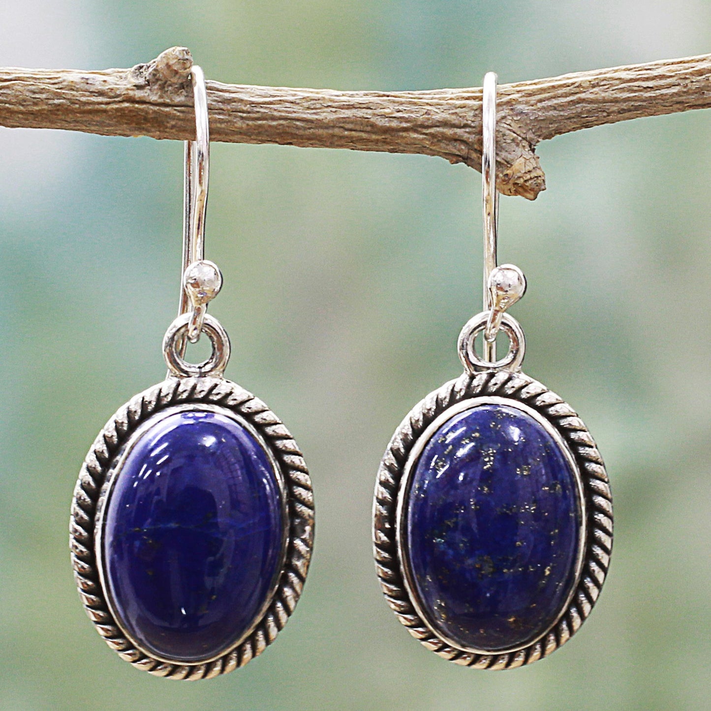 Deep Blue Grandeur Oval Lapis Lazuli and Sterling Silver Dangle Earrings