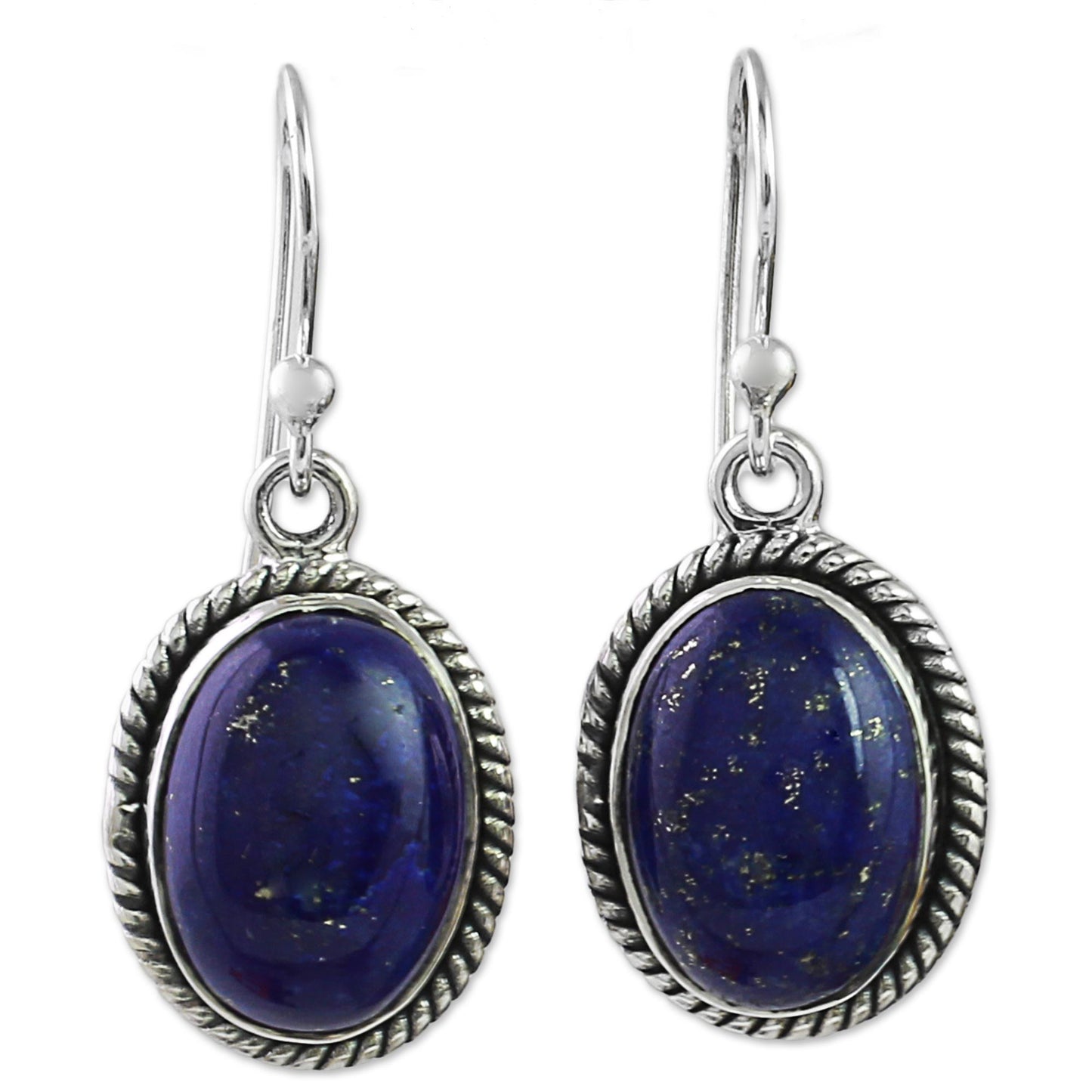 Deep Blue Grandeur Oval Lapis Lazuli and Sterling Silver Dangle Earrings