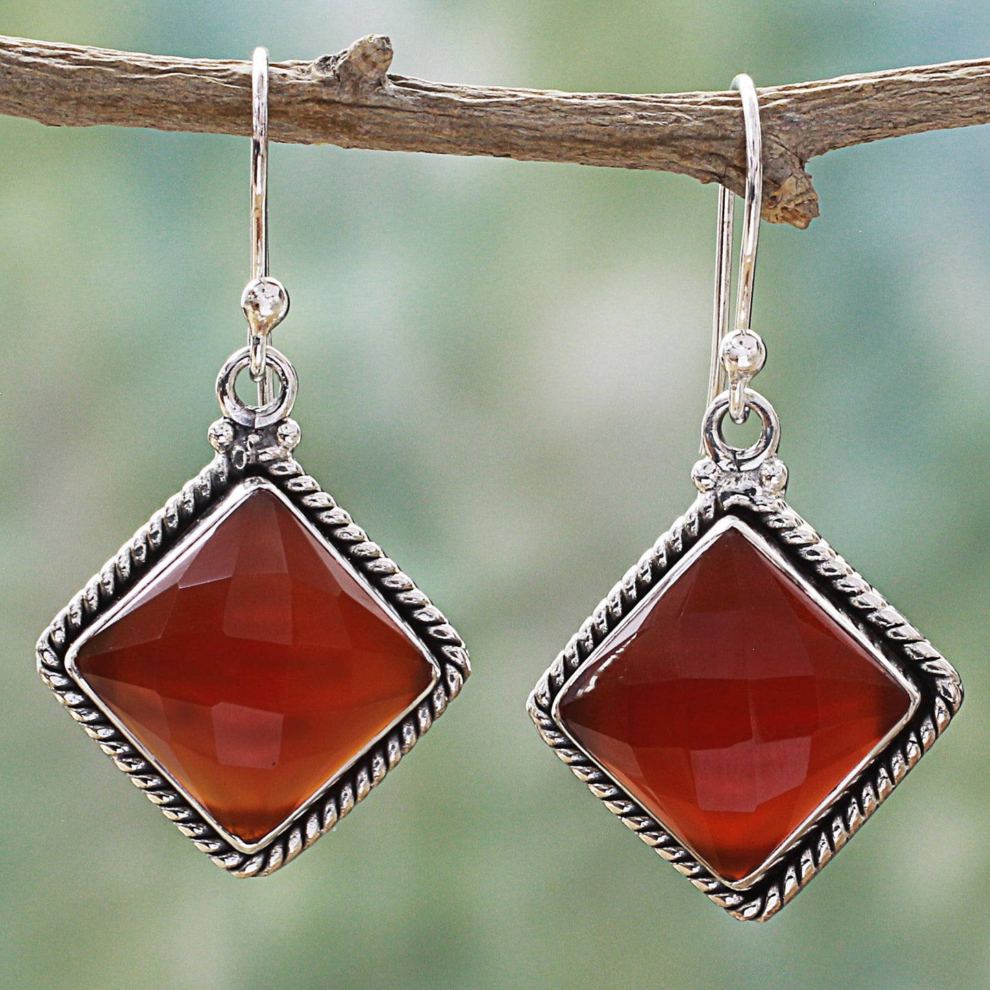 Fiery Kite Carnelian and Sterling Silver Diamond-Shaped Dangle Earrings