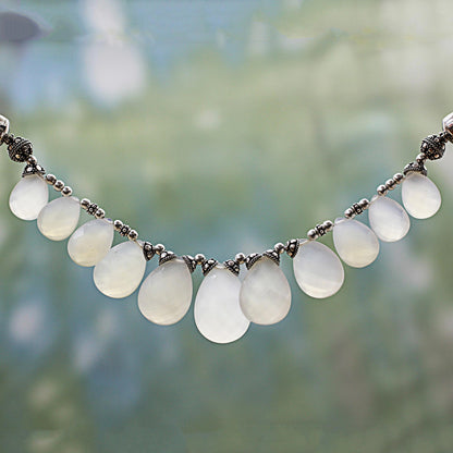 White Petals White Chalcedony and Sterling Silver Choker Necklace