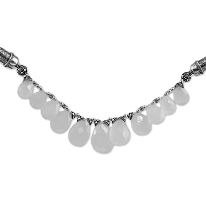 White Petals White Chalcedony and Sterling Silver Choker Necklace