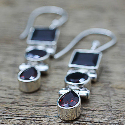 Radiant Glamour Geometric Garnet and Sterling Silver Dangle Earrings