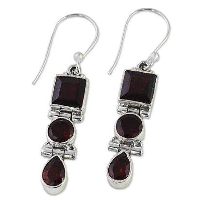 Radiant Glamour Geometric Garnet and Sterling Silver Dangle Earrings