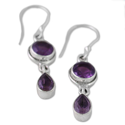 Lilac Droplets Faceted Amethyst and Sterling Silver Dangle Earrings