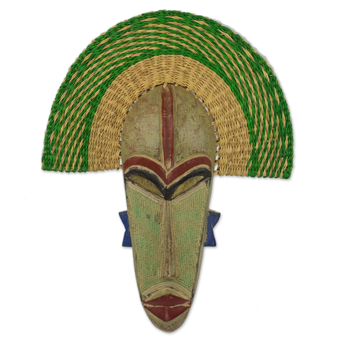 Akuwuezuika Hand Made African Mask with Wood and Raffia Accents