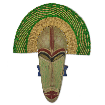 Akuwuezuika Hand Made African Mask with Wood and Raffia Accents