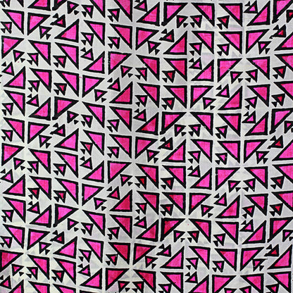 Triangle Attraction in Fuchsia Hand Woven Fuchsia Ivory Geometric Silk Shawl from India