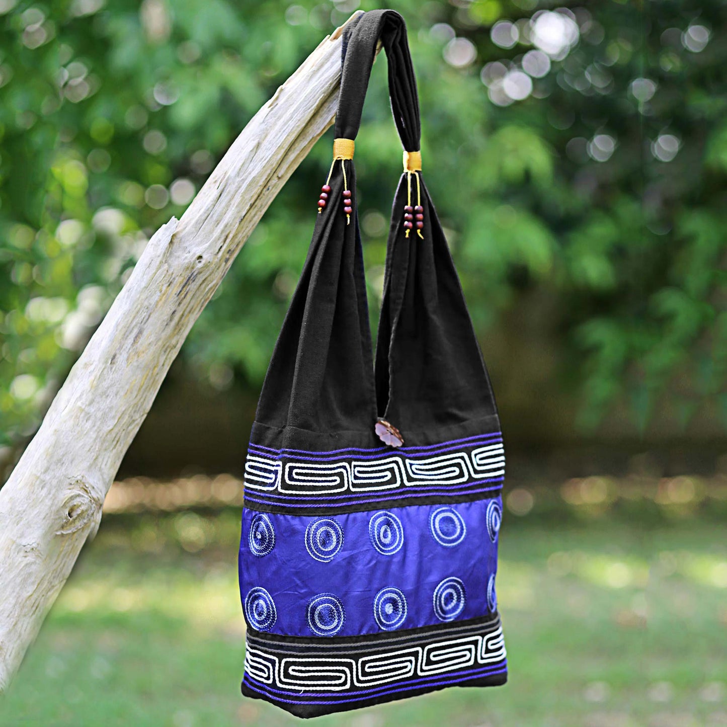 Summer Indigo Cotton Silk Blend Shoulder Bag Indigo Black Thailand