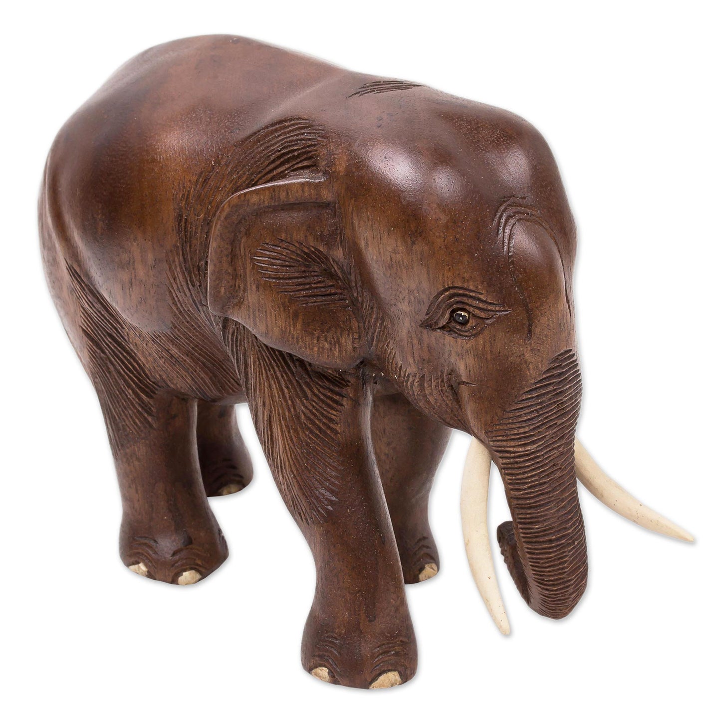Relaxed Elephant Hand Made Wood Elephant Sculpture from Thailand
