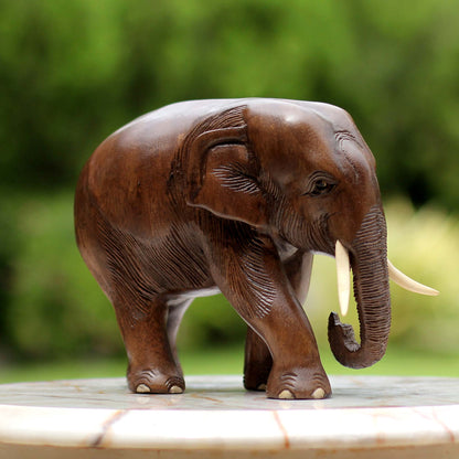 Relaxed Elephant Hand Made Wood Elephant Sculpture from Thailand