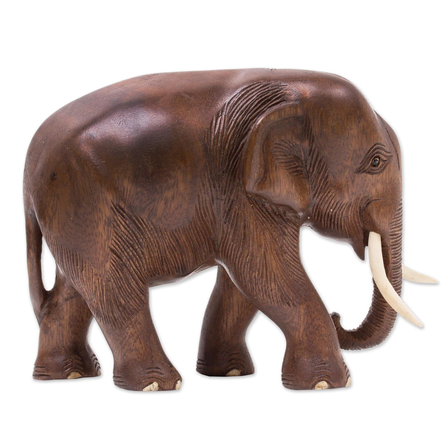 Relaxed Elephant Hand Made Wood Elephant Sculpture from Thailand