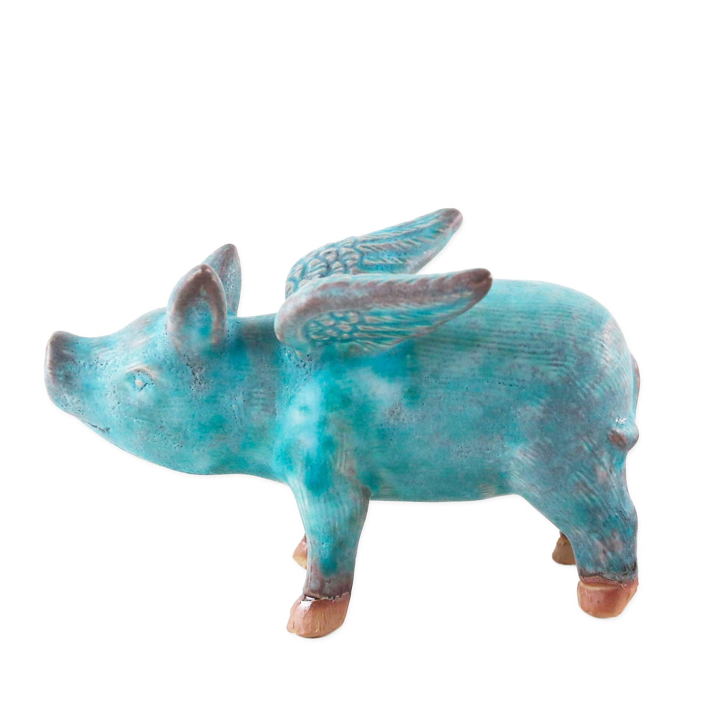 Blue Flying Pig Ceramic Sculpture