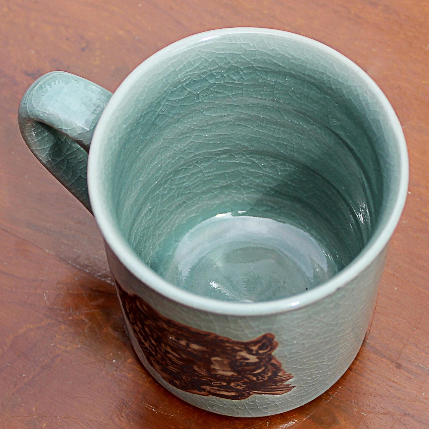 Tiger's Taste Hand Painted Celadon Ceramic Tiger Mug from Thailand