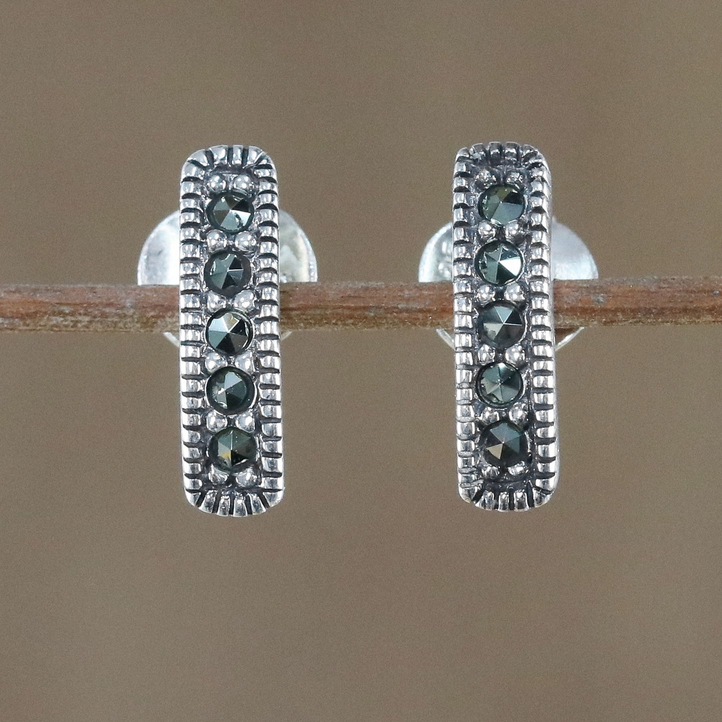 Sparkling Charm Sterling Silver and Marcasite Drop Earrings from Thailand