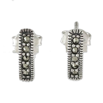 Sparkling Charm Sterling Silver and Marcasite Drop Earrings from Thailand