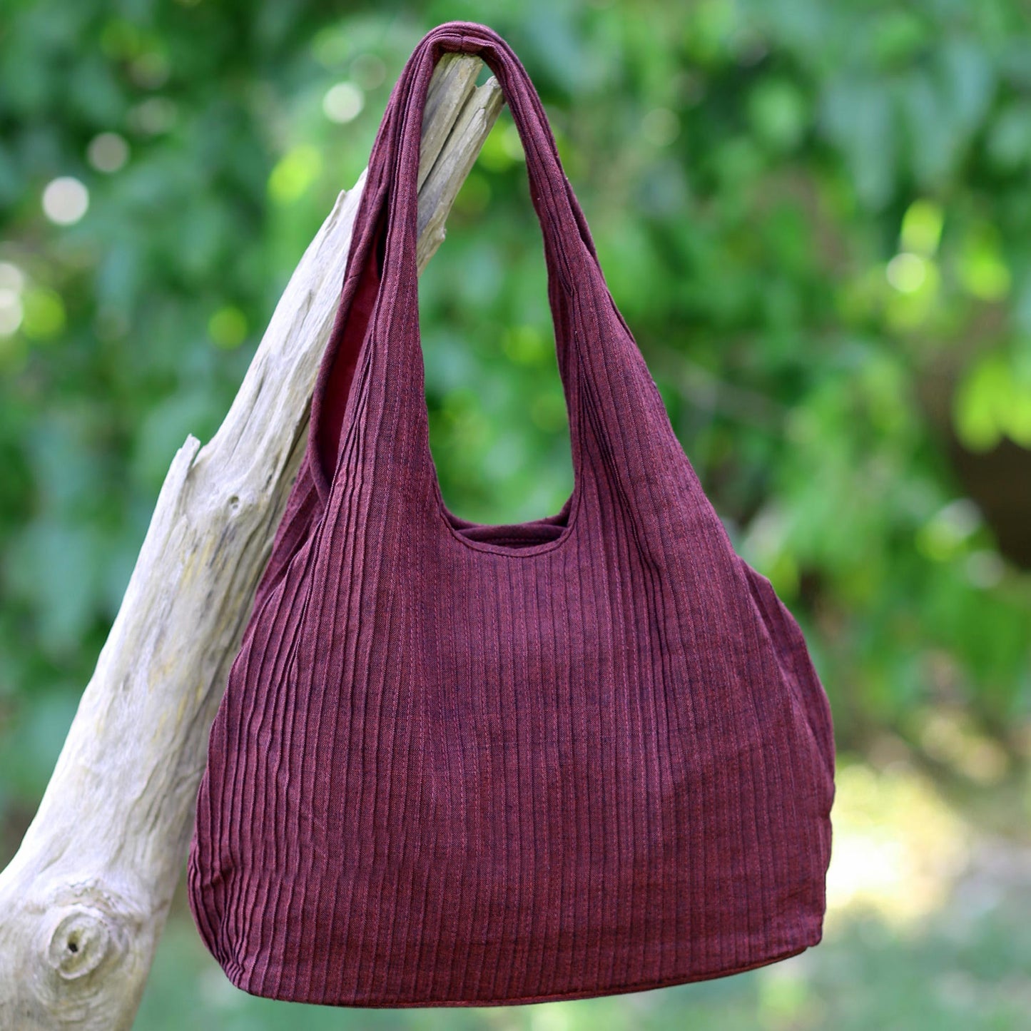 Thai Texture in Wine 100% Cotton Textured Shoulder Bag in Wine from Thailand
