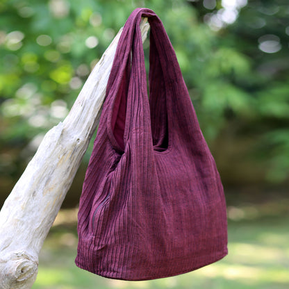 Thai Texture in Wine 100% Cotton Textured Shoulder Bag in Wine from Thailand