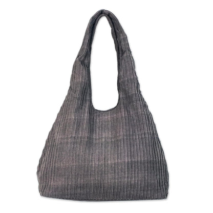 Thai Texture in Grey Cotton Shoulder Bag