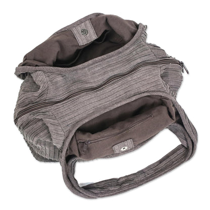 Thai Texture in Grey Cotton Shoulder Bag