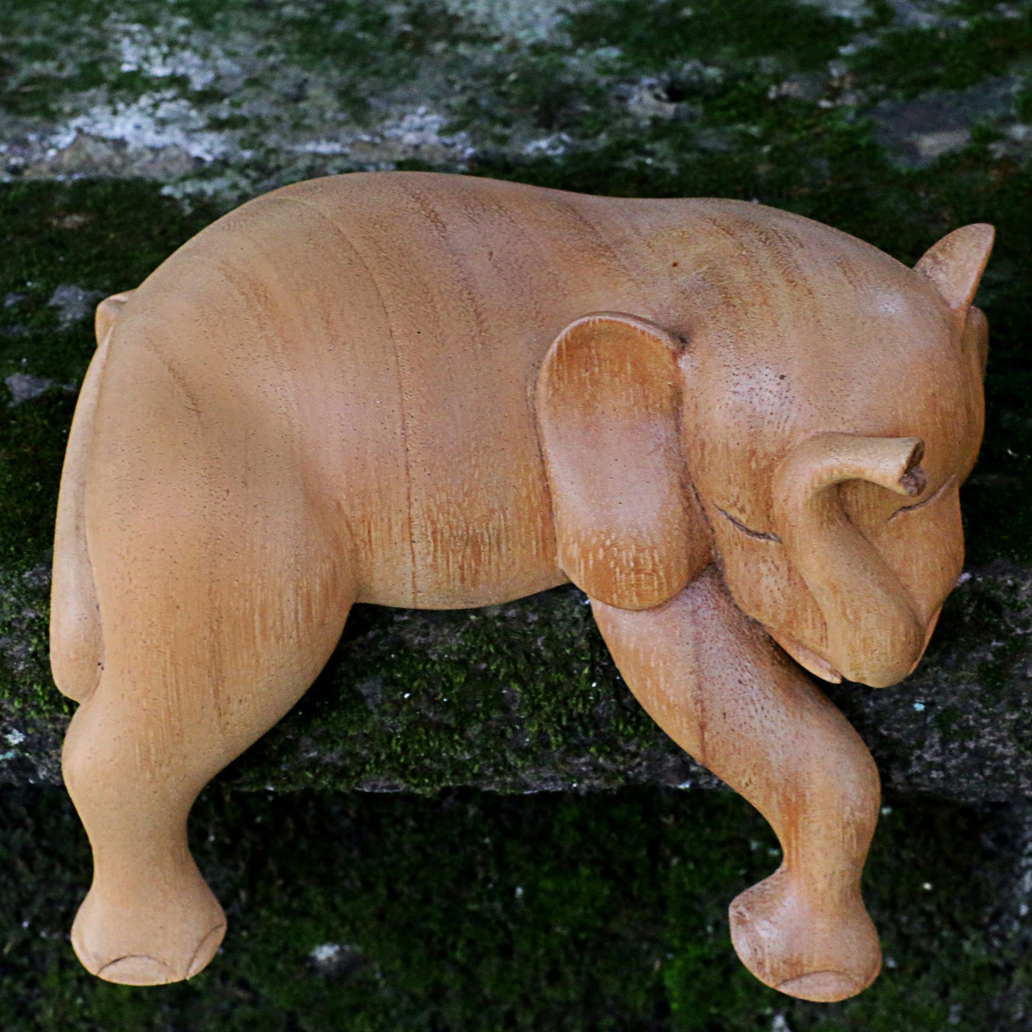 Napping Elephant Hand Carved Elephant Sculpture Natural Finish from Indonesia