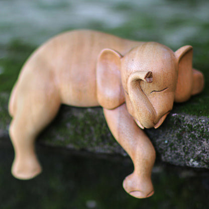 Napping Elephant Hand Carved Elephant Sculpture Natural Finish from Indonesia