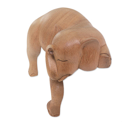 Napping Elephant Hand Carved Elephant Sculpture Natural Finish from Indonesia