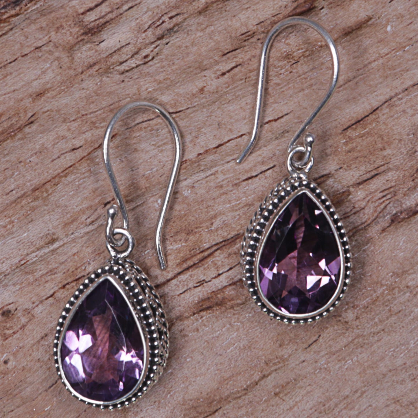 Sparkling Dew Amethyst & Silver Dangle Earrings