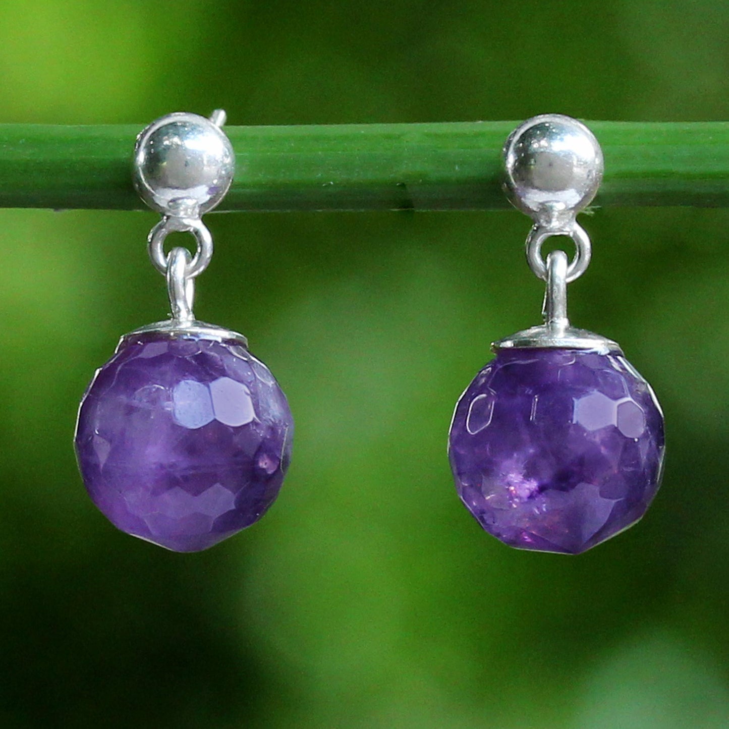 Romantic Night Faceted Amethyst Sterling Silver Dangle Earrings Thailand