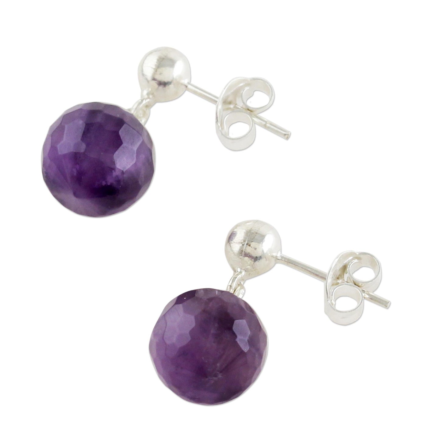 Romantic Night Faceted Amethyst Sterling Silver Dangle Earrings Thailand