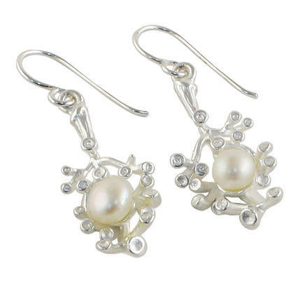 Princess of the Sea Sterling Silver and Cultured Pearl Dangle Earrings