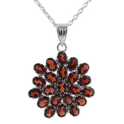 Red Sunflower Garnet & Silver Pendant Necklace